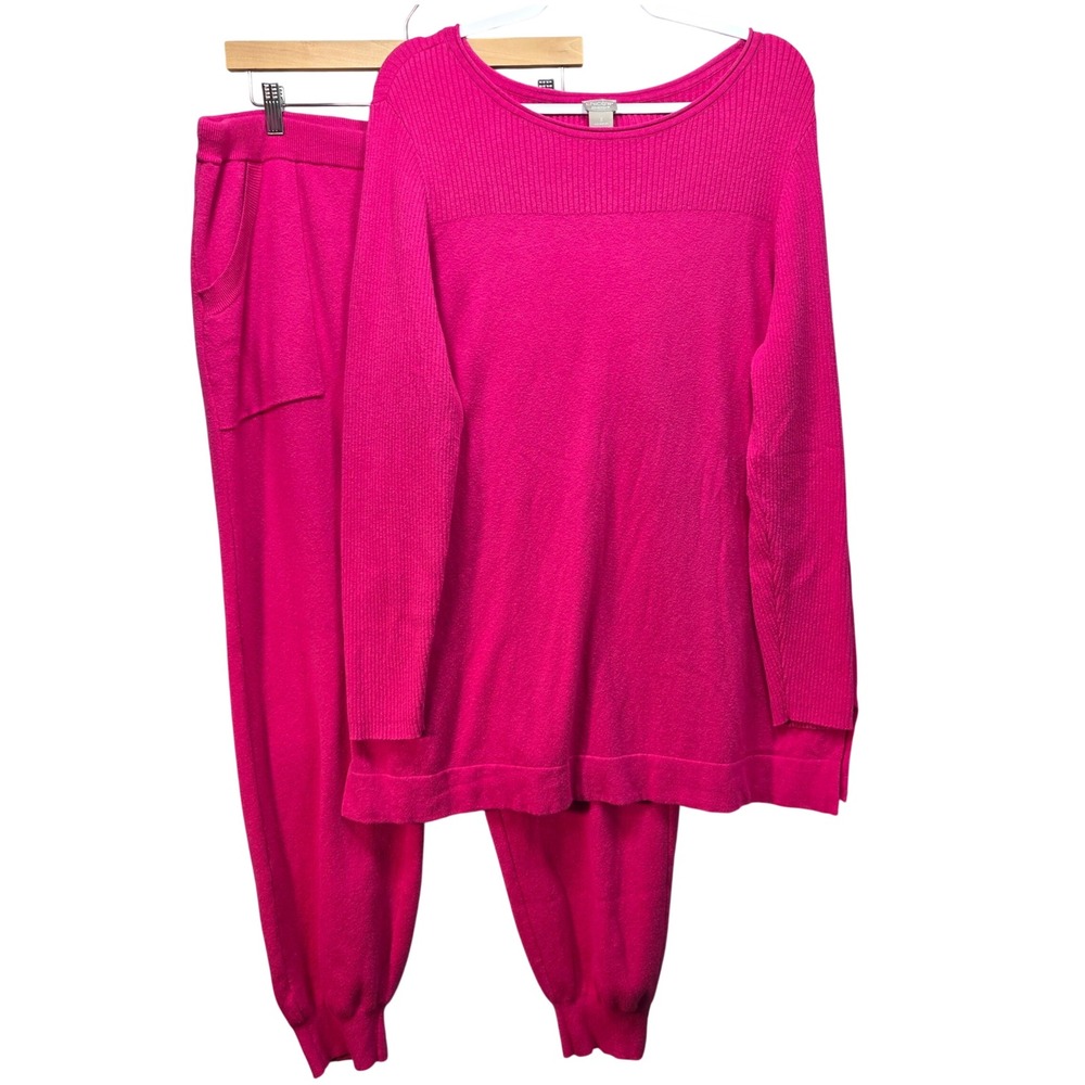 Chicos Zenergy Sweater Set Womens XL Hot Pink Cashmere Blend Joggers Tunic 3 XL